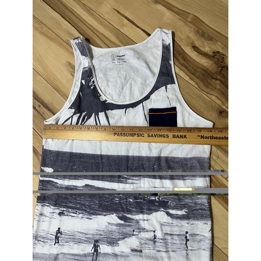 Mosmann Australia Men's Tank Top Sz L Beach Pattern Back White Patch Pocket - Picture 4 of 6